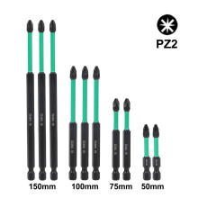 10-teiliges Set magnetischer PZ2-Schraubendreherbits, robust, lang, Pozidriv-Sechskantschraubendreherbits, Sechskantschaftschraubendreher, langer