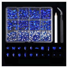 (Royal Blue) Shiny Nail Rhinestones Kit with Storage Box