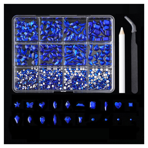 (Royal Blue) Shiny Nail Rhinestones Kit with Storage Box