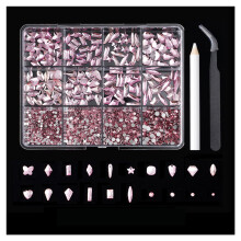 (Light Pink) Shiny Nail Rhinestones Kit with Storage Box