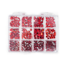 (Red) Shiny Nail Rhinestones Kit with Storage Box