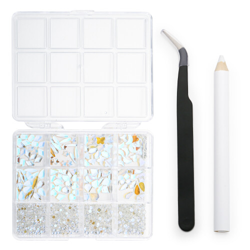 (Aurora) Shiny Nail Rhinestones Kit with Storage Box