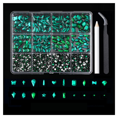 (Dark Green) Shiny Nail Rhinestones Kit with Storage Box