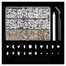 (White) Shiny Nail Rhinestones Kit with Storage Box