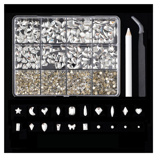 (White) Shiny Nail Rhinestones Kit with Storage Box