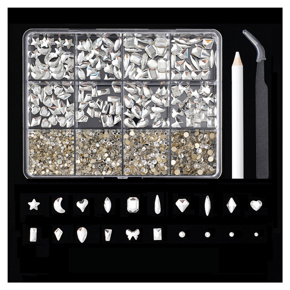 Dachuang Beauty (White) Shiny Nail Rhinestones Kit With Storage Box
