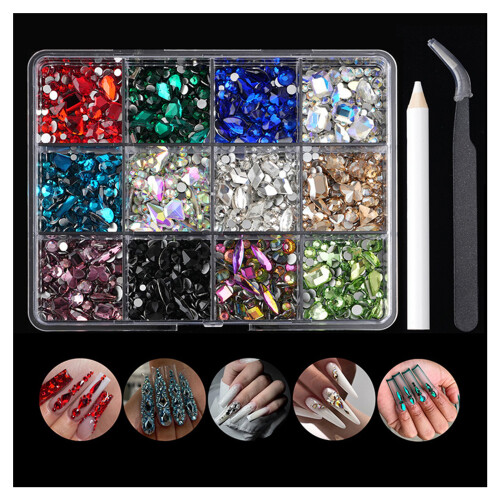 (Mixed Color) Shiny Nail Rhinestones Kit with Storage Box