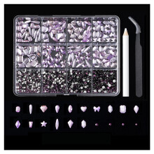 (Purple) Shiny Nail Rhinestones Kit with Storage Box