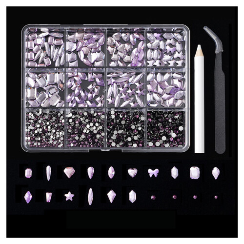 (Purple) Shiny Nail Rhinestones Kit with Storage Box