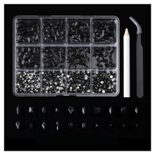 (Black) Shiny Nail Rhinestones Kit with Storage Box