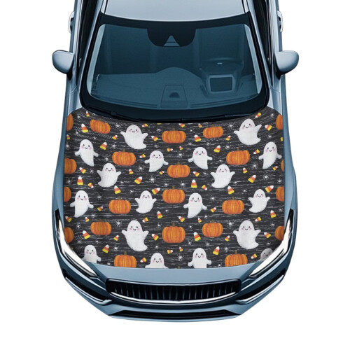 Car Hood Cover Polyester Stretch Removable Halloween
