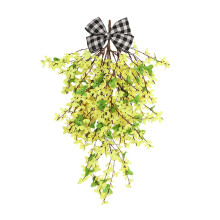 Künstlicher Forsythien-Tropfenkranz (55 cm), Juteschleife, Frühlings-/Winterdeko – unter 10  (Sonderangebot)