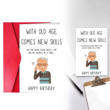 Funny Leather Photo Album Birthday Card for Him, Her, Friends & Family – “Now Go Have a Tremendous Birthday!” Red Party Greeting Card