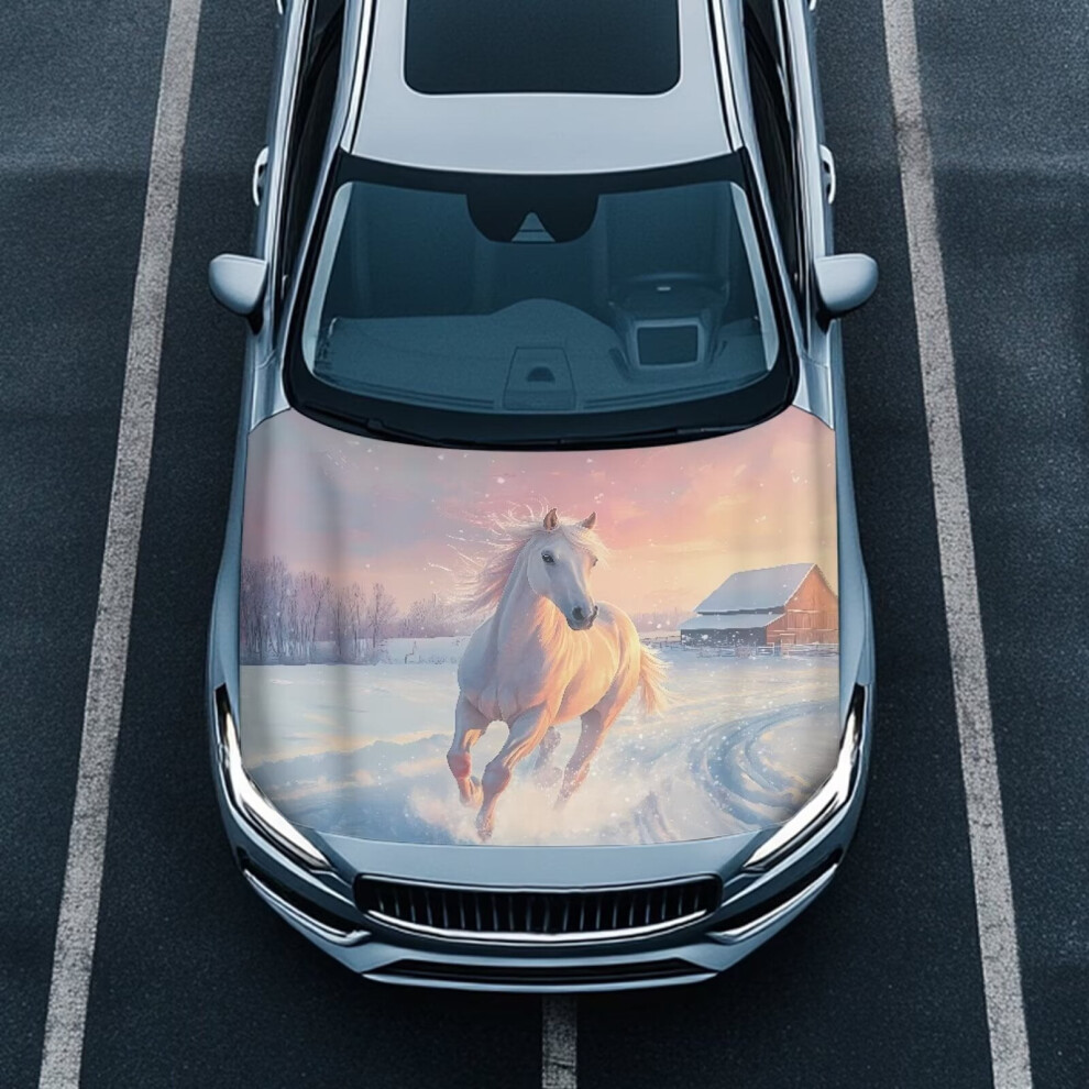 Weatherproof Car Hood Cover With Horse Print Â Universal For Sedans, Suvs & Trucks, Compatible With Most Models White 9122141097310
