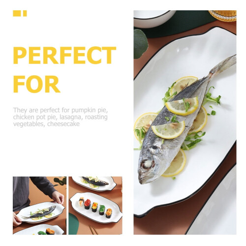 Ceramic Fish Tray Dinnerware Sets Large Serving Bowl Double Handle Sushi Plate For Kitchen Supplies 2