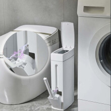 Slim Corner Toilet Trash Can with Brush Holder, 4.5L, Space-Saving Design for Small Bathrooms & Apartments | Includes Wastebasket & Brush