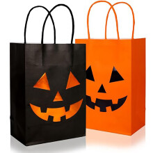 Halloween Paper Bags with Handles (24 Pack) – 12 Black + 12 Orange, 8.3x6x3.1", Trick or Treat & Party Favor Bags