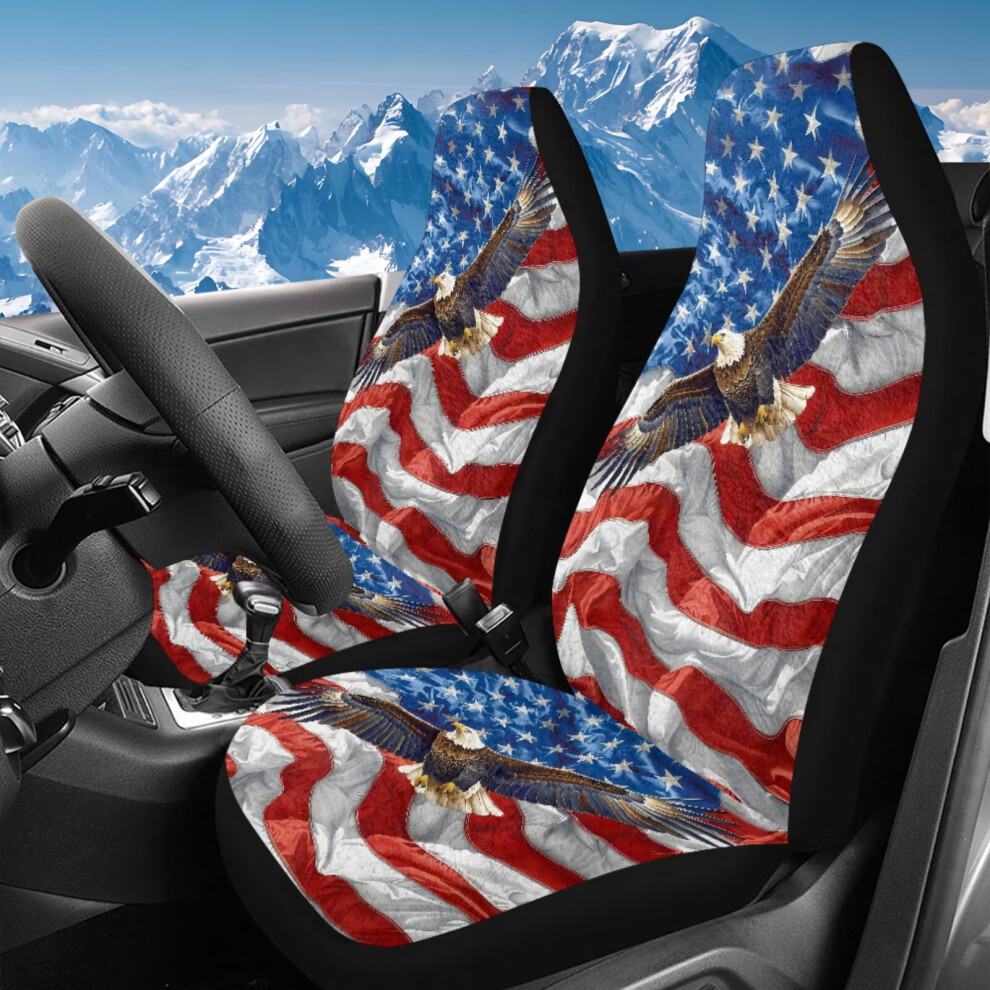 2-Pack Universal American Flag Eagle Car Seat Covers, Washable, Sideless, Easy Install, Compatible With Most Cars Coral 9122141098317