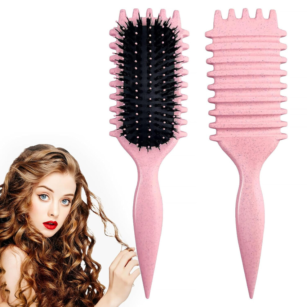 Pink Curly Hair Brush,Curl Defining Brush Boar Bristle Hair Brush For Combing And Shaping,Reduce Pulling And Curl Separation For Defined Curls(Pink)