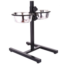 ibasenice 1Set Adjustable Dog Feeder Bowl Set Black with Deep Dual Stainless Steel Bowls