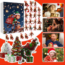 Calendrier de l'Avent Singe 2025 – 24 fenêtres cachées + décorations acryliques 2D, compte à rebours ludique des fêtes et décoration pour