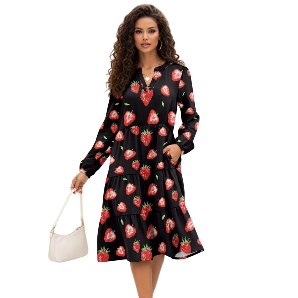 Strawberry Ruffled Tiered Midi Dress For Women XX-Large 9085618977976