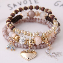 Hot-Selling Fashionable and Sweet Versatile Water Drop Heart Tassel Bracelet for Women - Multi-Layer Beaded Design for Elegant and Stylish Look