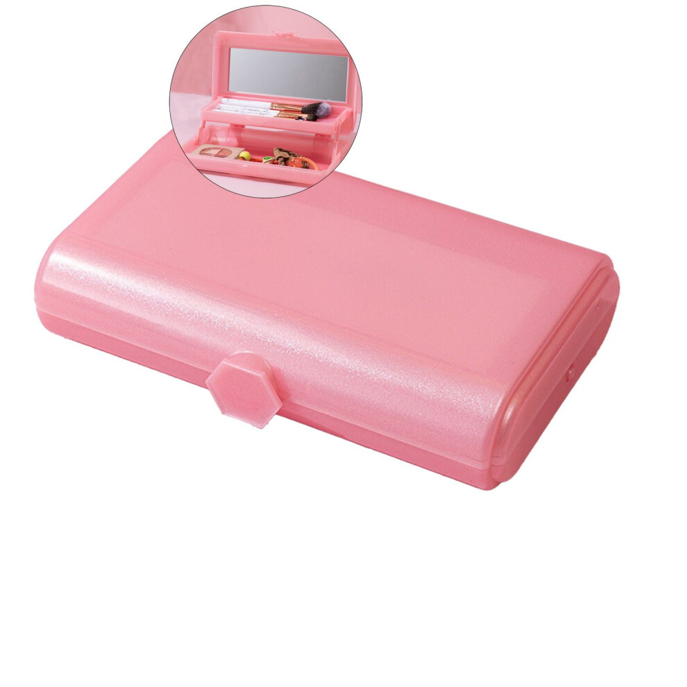 Cosmetic Display Cases, Makeup Storage Box with Mirror, Snap-Tight Lid, Ideal for Quick Touch Ups On The Go(Pink)