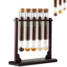 Cigar Flavor Injector Humidifier Kit w/ Wooden Base, Hygrometer & Airtight Caps – 5-Tube Glass Set (1pc), Compatible with Cigars