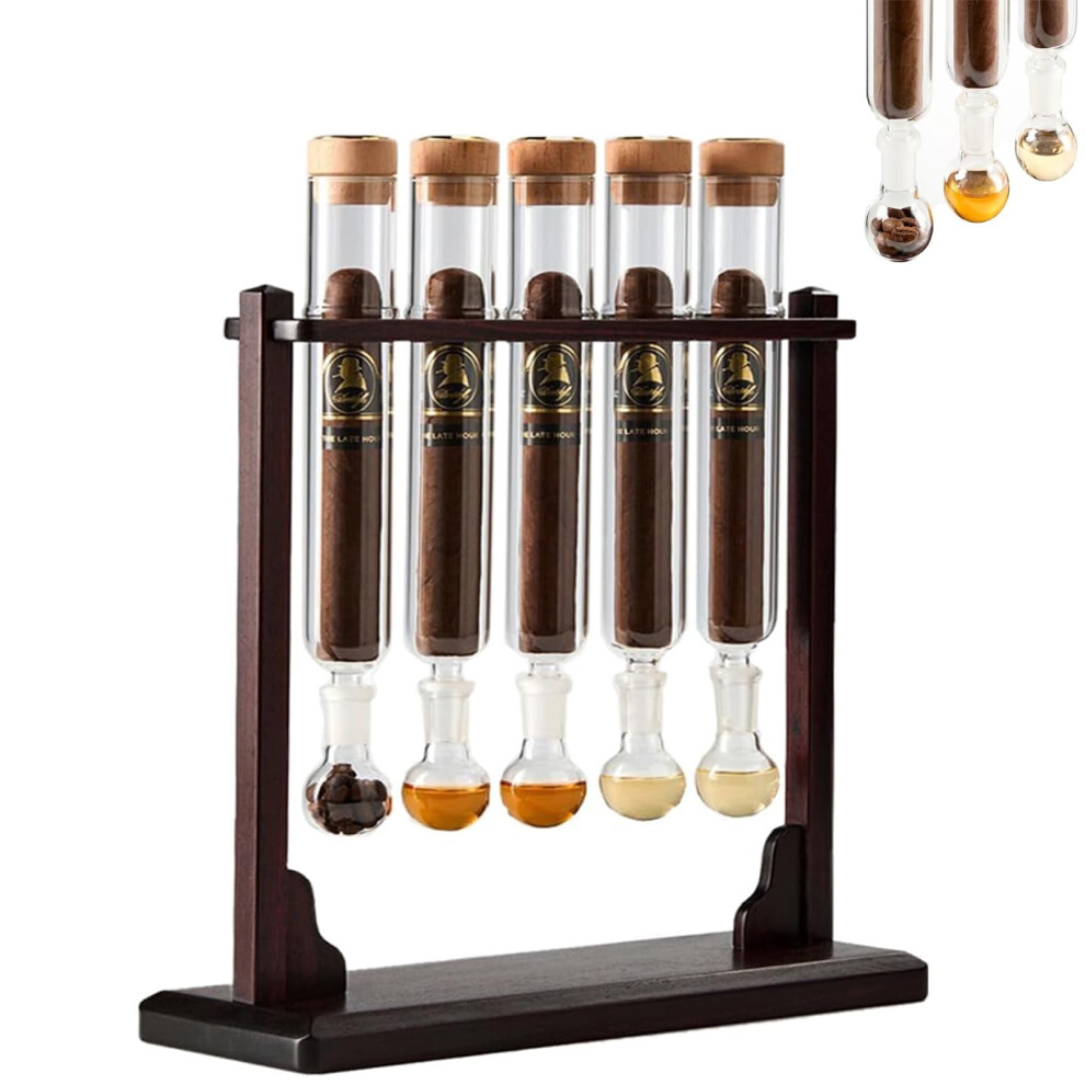Cigar Flavor Injector Humidifier Kit w/ Wooden Base, Hygrometer & Airtight Caps â 5-Tube Glass Set (1pc), Compatible with Cigars