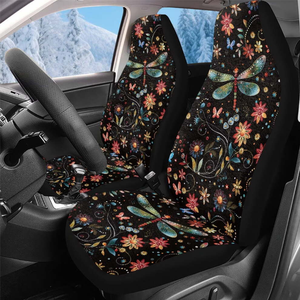 2 Pcs Floral Dragonfly Car Seat Covers For Front Seats Â Compatible With Most Cars, Sedans, Suvs, Pickups & Vans Coral 9122141098058