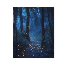 Verzauberter Wald – Glühwürmchen – Botanische Natur – Leinwandbild – 28 x 35,5 cm – Wanddekoration – Badezimmerdekoration – Wandkunst