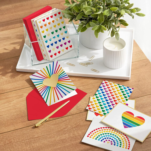 Blank Cards with Rainbow Hearts, 24 Count with Envelopes 1