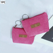 1pcs Mini Corduroy Coin Purse with Keychain Casual Style Zipper Closure Unlined Fabric Perfect for Keys, Cables, Coins
