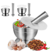 Stainless Steel Mortar & Pestle Set with Non-Slip Base – for Spices, Herbs, Pills, Pesto; Easy to Clean