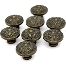 Antique Drawer Pulls, 8 PCs Vintage Round Handles with Embossing, Bronzed Rustic Touch for Cupboard, Dresser, Wardrobe