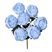 Artificial Peony Silk Flowers, 7-Head Fake Peonies Bouquet for Wedding, Party & Home Decor, 17.32", Blue