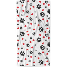 AOYEGO Paw Print Bath Towels, Soft Microfiber Hand Towels (15x30"), Cute Puppy/Dog/Cat Design with Red Hearts – Compatible with Bathroom, Kitchen &