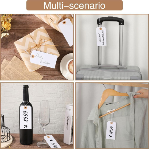 100pcs Large Price Tags with Elastic String White Hang Paper Tags with String Attached Reinforced Hole Writable 4.76''2.36'' 2