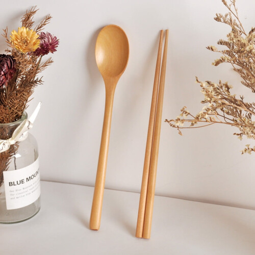 Ξύλινα chopsticks κουτάλι σετ κορεάτικα σερβίτσια επαναχρησιμοποιήσιμα κουτάλια με 2