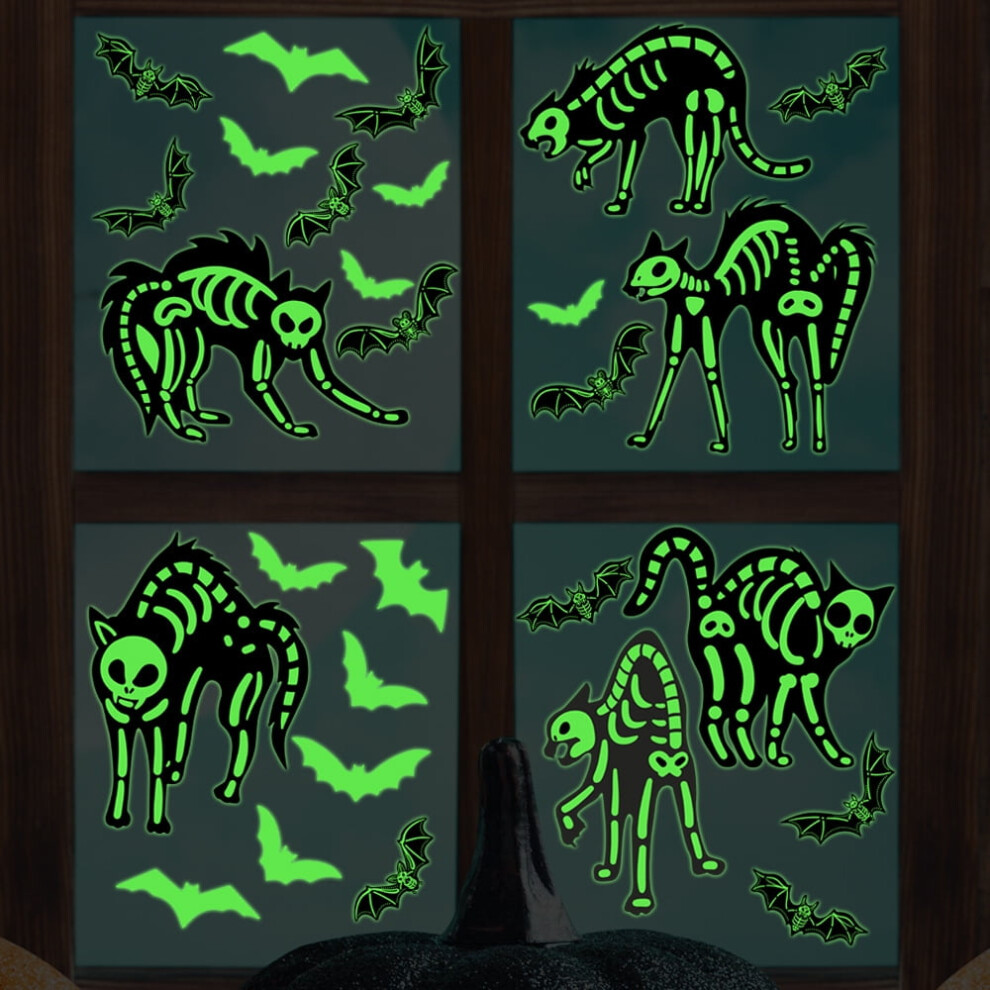 Halloween Cat And Bat Stickers 28-Pc Glow-In-Dark 9085618537033
