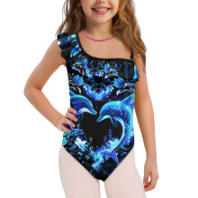 Girls' one-piece swimsuit size 11-12 blue dolphin floral