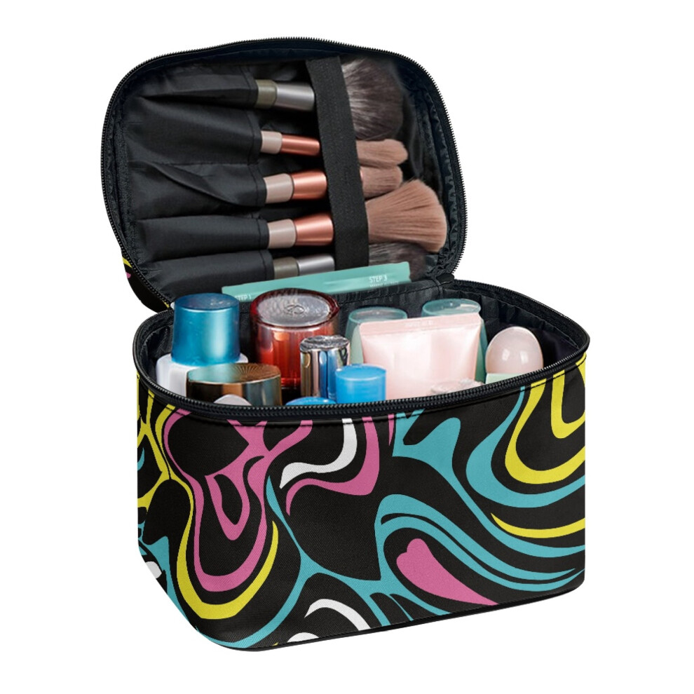 Multi-Purpose Cosmetic Toiletry Bag with Brush Slots Colorful Flowing Art Patterns Gifts for Mom Lightweight Polyester