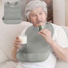 Adjustable Silicone Bib for Adults Gray Large