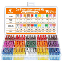 168-Pcs Car Fuse Kit: 114 Mini Blade + 54 Standard Fuses (2A–40A) & 1 Puller – Compatible with Car/RV/Truck/Motorcycle/Boat