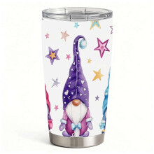 Cute Gnome Coffee Tumbler with Colorful Stars, Holiday & Everyday Use