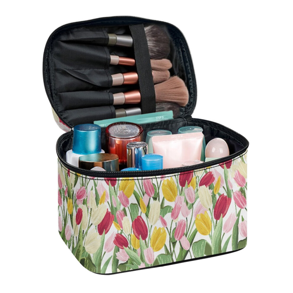 Tulip Flower Brush Slots Makeup Organizer â Portable Polyester Case for Men & Women, Compatible with Travel & Desktop Use