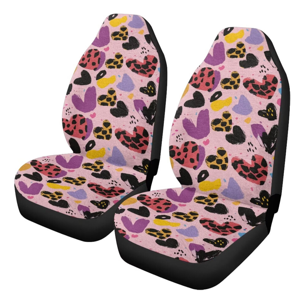 Soft Plush Leopard Heart Car Seat Covers (2Pcs) Â Compatible With Sedans, Suvs & Pick-Up Trucks Coral 9122141094487