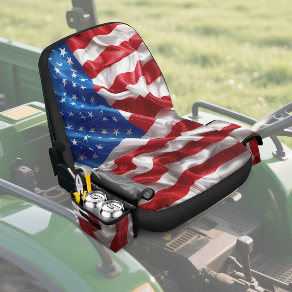 Weatherproof 3D American Flag Riding Lawn Mower Seat Cover With Storage Bags, Heat Resistant, Compatible With Most Mowers, Forklifts & Tractors 9122141094296