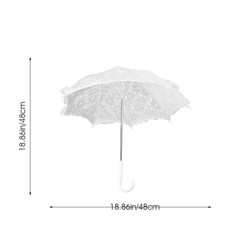 Guarda-chuva decorativo branco com detalhes em renda e aço, pacote com 1 unidade, 48 cm (19 polegadas). 1